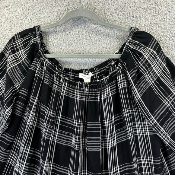 Beach Lunch Lounge Sheetal Top XL Boho Feminine Plaid Off Shoulder Tunic Ruffle - Picture 3 of 12